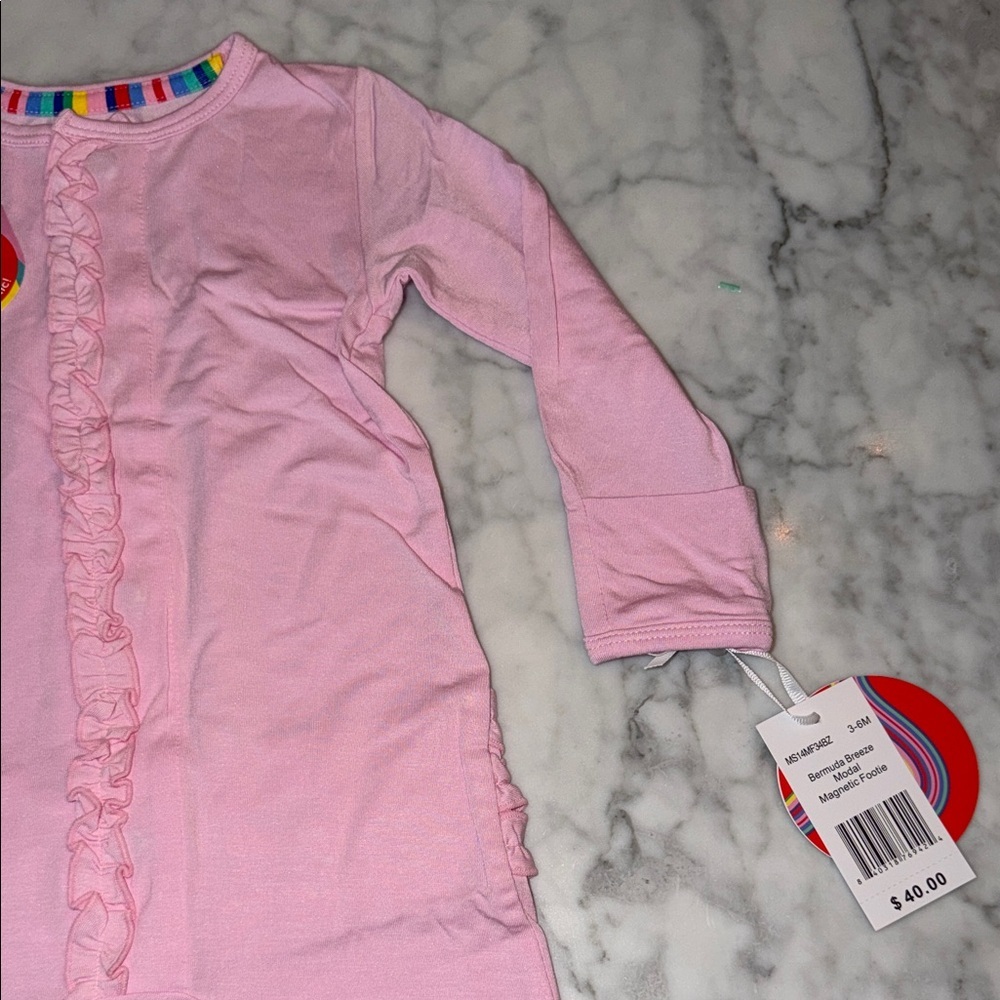 NWT Magnetic Me Modal Pink Ruffle Bermuda Breeze Footie 3/6M - Picture 3 of 6